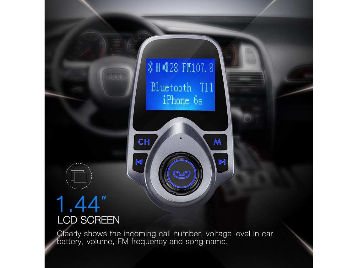 Transmisor FM Bluetooth para coche, adaptador Bluetooth inalámbrico con  llamadas manos libres y pantalla LCD de 1,44, reproductor de música