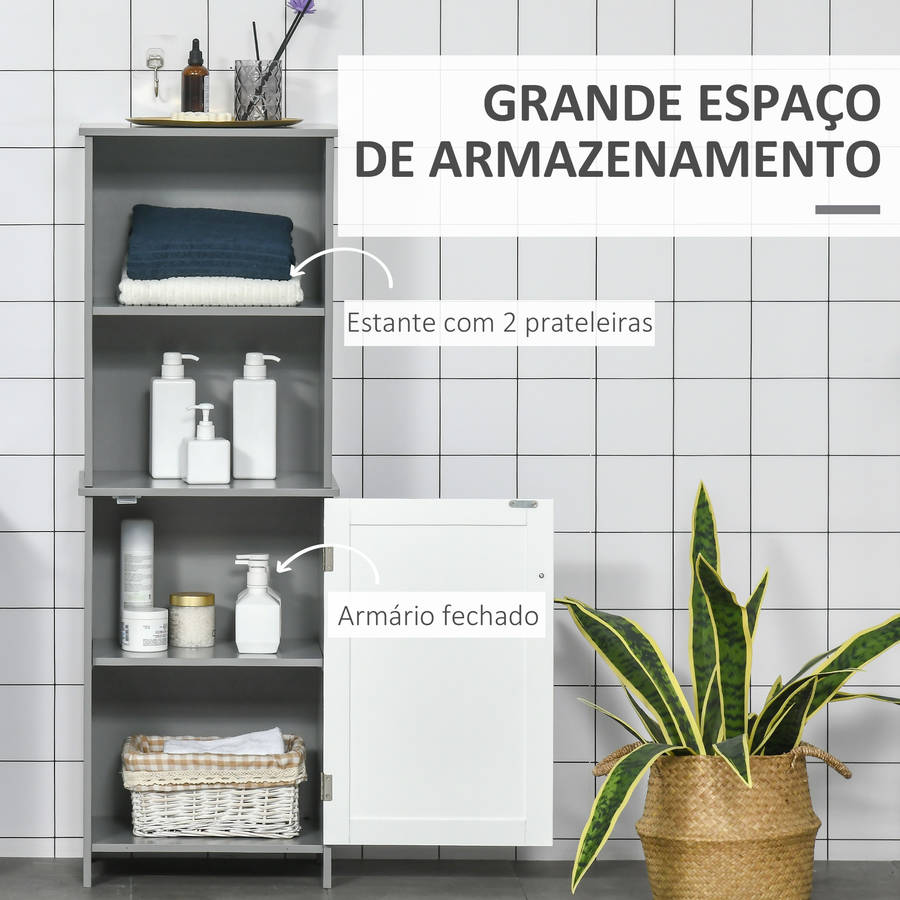 Armario de Baño con Estantes 1 Armario C KLEANKIN (Gris Y Blanco -40X30X117 Cm)