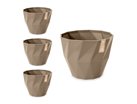 Set de 4 Macetas Redondas Decorativas 19 cm con Textura. Taupe ARECA