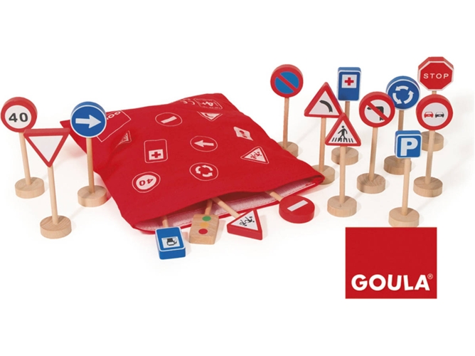 Goula Bag Of traffic signs juguete negro azul rojo color blanco madera diset 50211 educativo