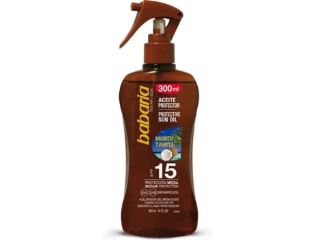 Protector Solar BABARIA Spray acelerador del bronceado en aceite seco Côco SPF 15 (300ml)