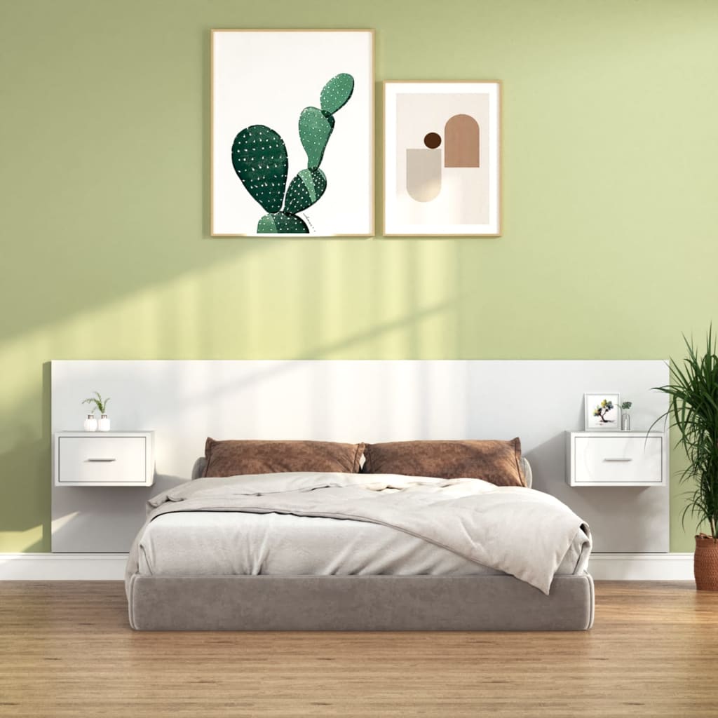 Cabecero de Cama con Mesitas Madera VIDAXL (Blanco -Madera contrachapada)