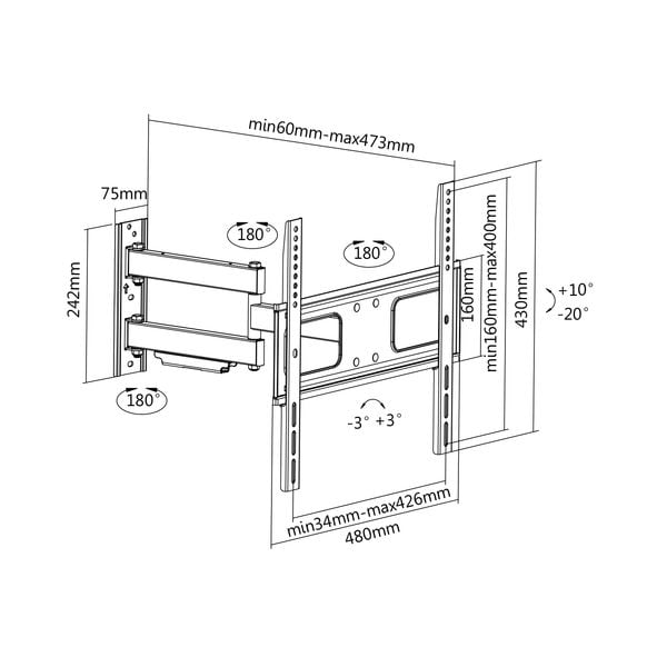 Soporte De Pared giratorioinclinable tv kimex 3255 con brazo 0133144 inclinable 32 55 200x200mm 400x400mm