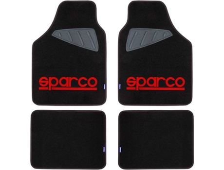 Sparco Spc1903 Juego de alfombra moqueta color negro con logo azul talonera universal rojo 4 para coche corsa