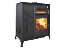 Estufa Policombustible Pellet-orujo-leña Con Horno Joima Eco Valle 10 Kw Gris