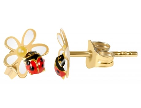 Joyería Oro 8K – Pendientes en Oro Mariquita sobre Flor para Niños