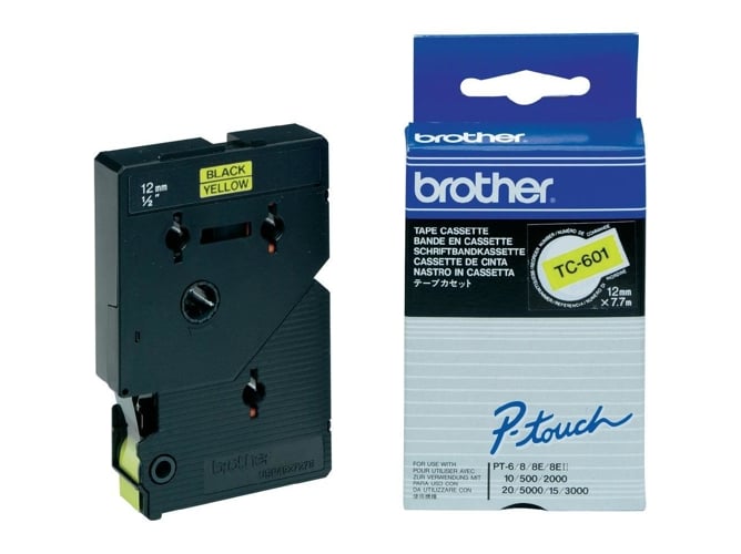 Cinta Laminada BROTHER TC-601 Negro sobre Amarillo