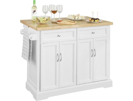 Sobuy Fkw71wncarrito De cocina con pisocon tablero extensiblel115 p46 h92cmes blanco fkw71wn aglomeradomdfmadera pino 115x92x46