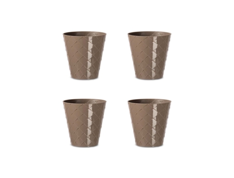 Palm Set de 4 Macetas Redondas Decorativas 9.5 cm con Textura. Taupe ARECA