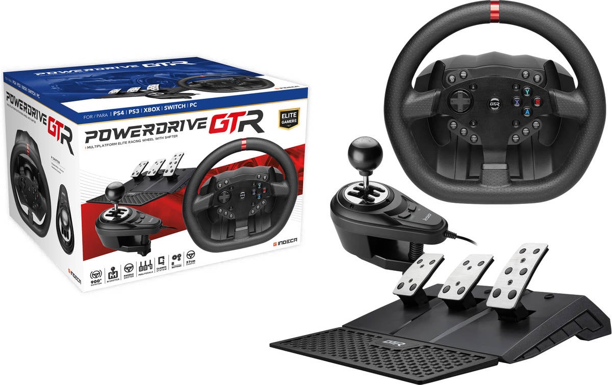 Volante + Pedales + Palanca de Cambios POWERDRIVE GTR Elite Gamer (Multiplataforma - Negro)