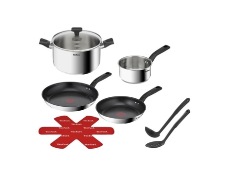 Tefal B818S804 Deliciosa bateria de cozinha em aço inoxidável 8 salas panela, holandesa, 2 fogões, concha, ecumoire, feltro protege-poeles