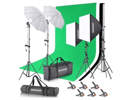 Neewer estudio de fotografía KIT con 3 fondos de algodón 3x3,6m e iluminación continua