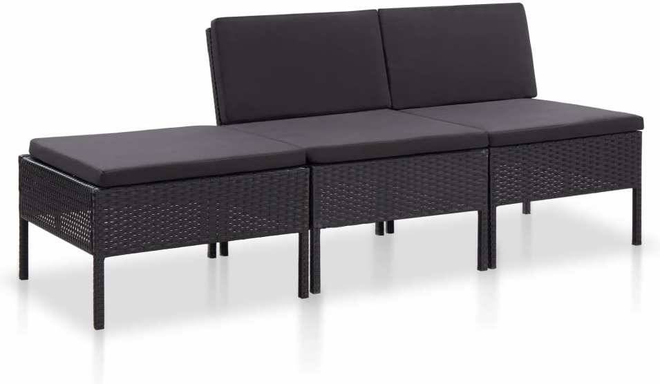 Set De Muebles 3 pzas y cojines negro vidaxl conjunto lounge 48957 poli 60x60x35