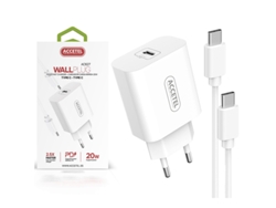 Kit Cargador PD + Cable Type-C AC627 Rápida Carga 2.5X 20W Power Delivery 3.0 para Xiaomi Redmi Note Pro Plus 12 5G Blanco ACCETEL