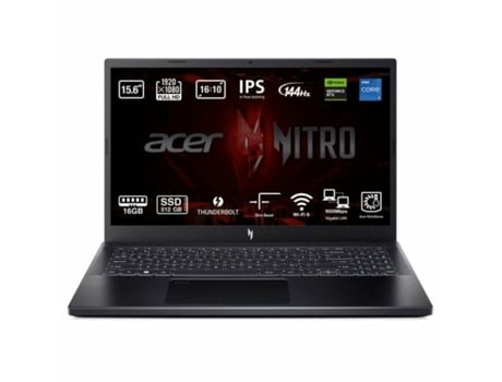 Laptop ACER Nitro V 15 ANV15-51-74ET (Negro - 16 GB RAM - 512 GB SSD - 15,6 - Qwerty Español - Intel Core i7 - Intel - Nvidia Geforce RTX 4050)