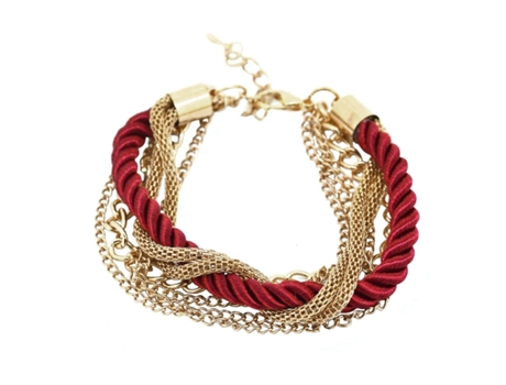 Pulsera Cuerda Torcida y Cadenas Color Oro - Rojo