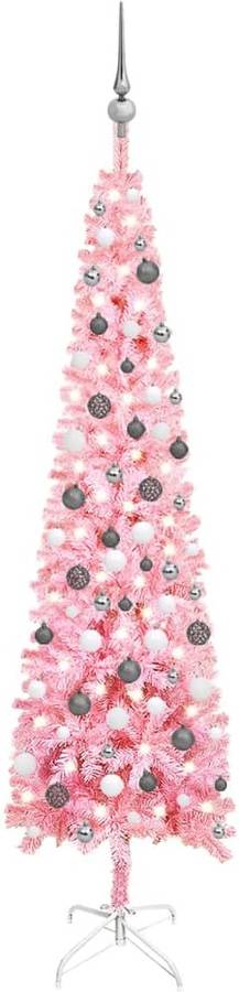 Árbol de Navidad VIDAXL con Luces LED y Bolas (Rosa - 210x55 cm)