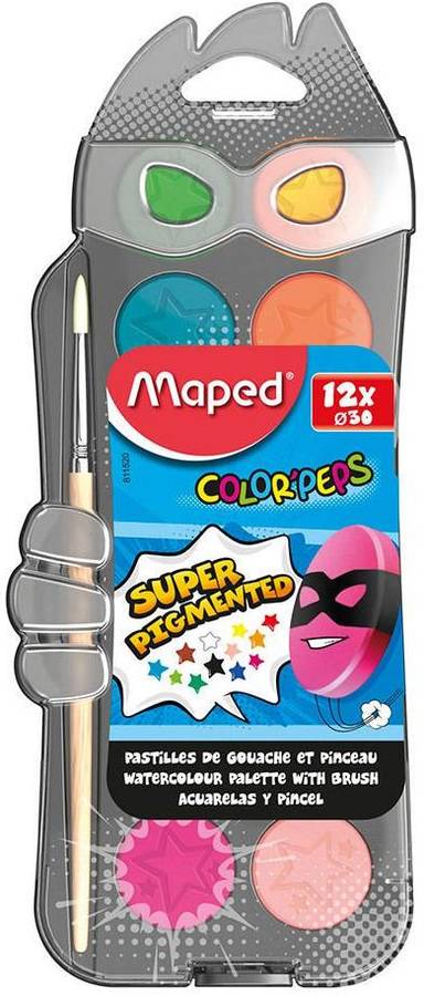 Acuarela MAPED ColorPeps con Cepillo (12 Colores)