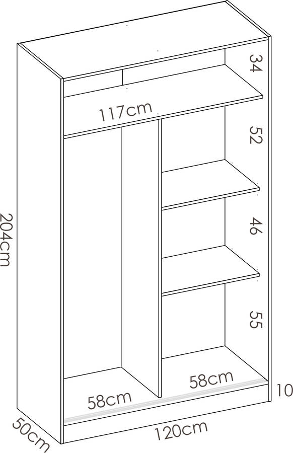 Armario con 2 Puertas Corredera Plus 120 Mueble Modelo Slide Natural y  Blanco Brillo.