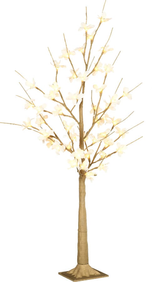 Árbol con Luces HOMCOM 830-600V90KK 18x18x120 cm Cáqui y Blanco