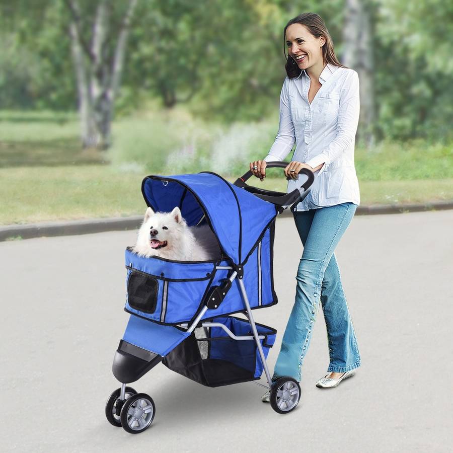 Carrito para Perros y Gatos PAWHUT Pegable (Azul - 75x45x97cm - Nylon - Hasta: 15 Kg - S - Porte Pequeño)