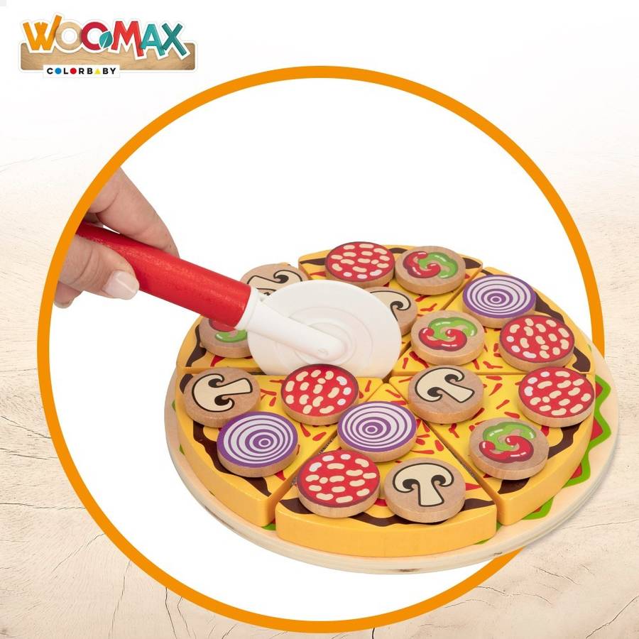 Juguete de Madera WOOMAX Set pizza madera autoadhesiva (Edad Mínima: 2 años)