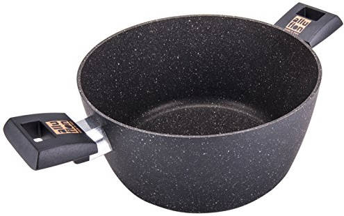 Moneta Etnea Cacerola 24cm aluminio alimentario efecto piedra antiadherente negro 24 olla