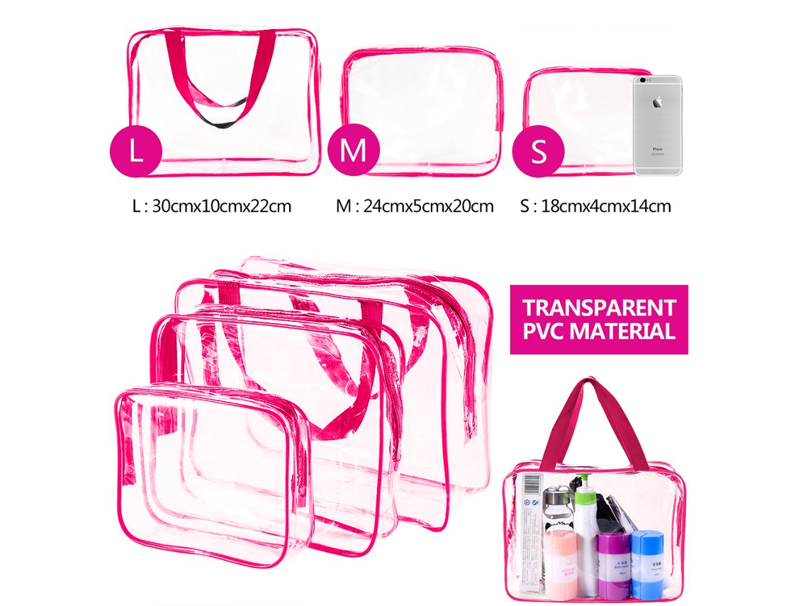 Neceser de aseo para maquillaje, cosméticos, bolsa transparente, portátil,  impermeable, transparente, almacenamiento de viaje, color rosa