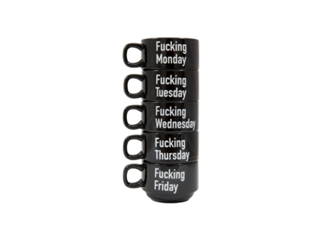 FISURA–Juego de tazas originales “f*cking week”Tazas negras con frasesTazas originales con mensaje para regalarJuego 5 tazas de cerámica graciosas...