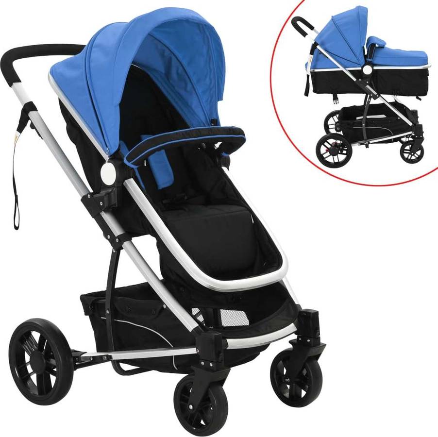 Carrito de Bebé Duo VIDAXL 2 In 1 Azul y Negro