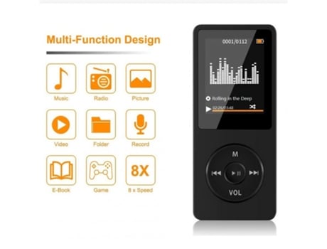 Lector MP3 Mp4 Recording Pen Player Pantalla TFT de 1,8 pulgadas Fm Radio E-Book Recorder Negro