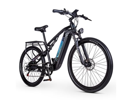 Bicicleta de montaña eléctrica SHENGMILO 500W 17.5AH 840WH 42KM/H Suspensión total Ciclomotor de 7 velocidades S26 Negro