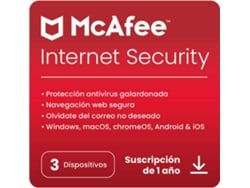 Software MCAFEE Internet Security (3 Dispositivos - 1 año - PC, Mac, Smartphone y Tablet - Formato Digital)