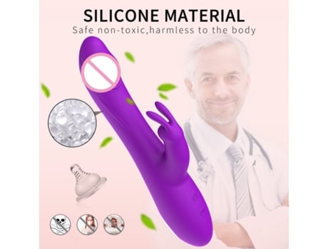 Vibrador femenino de conejo telescópico de doble motor de 10 velocidades (negro) VEANXIN