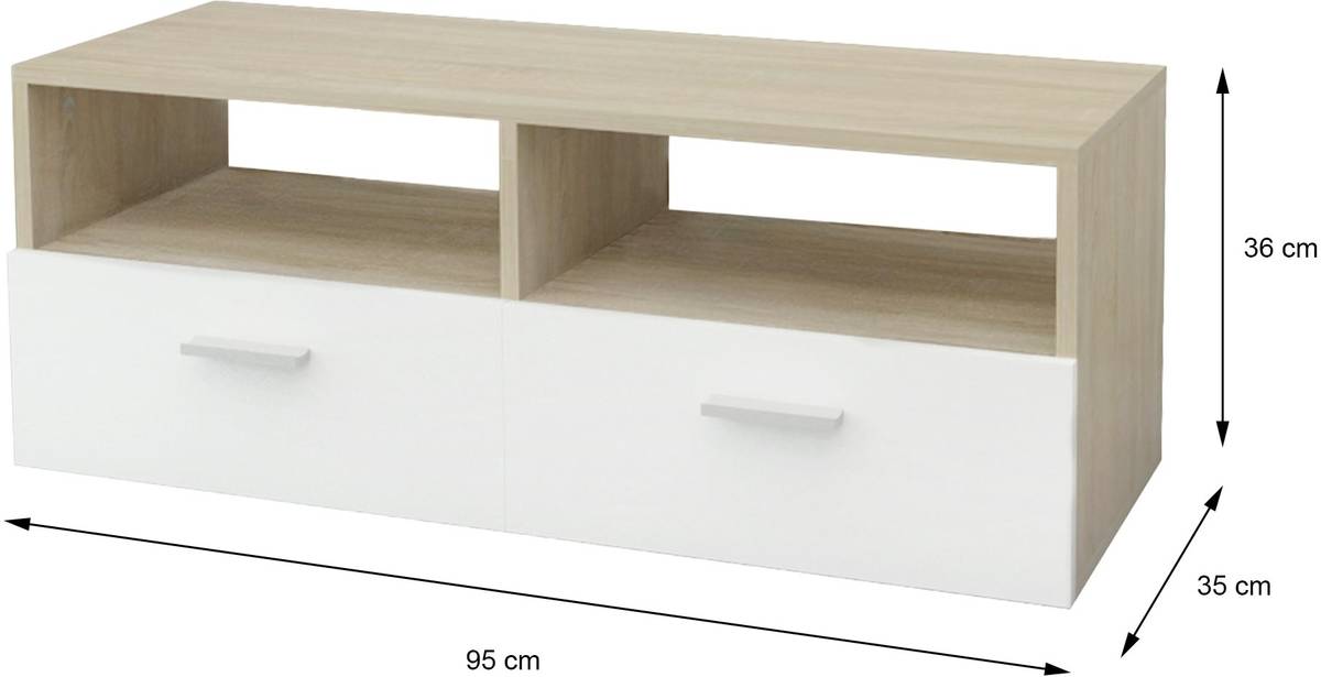 Mueble de TV ML-DESIGN 2 Puertas (Blanco y Marrón - MDF - 95 x 36 x 35 cm)