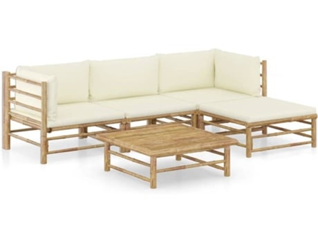 Vidaxl Set De muebles 5 piezas mobiliario hogar terraza exterior cocina mesa silla asiento suave respaldo y cojines blanco crema conjunto 3058193 65 30