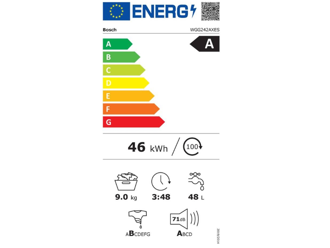 Lavadora carga frontal- BOSCH WGG242AXES, 9 kg, 14 programas, Inox