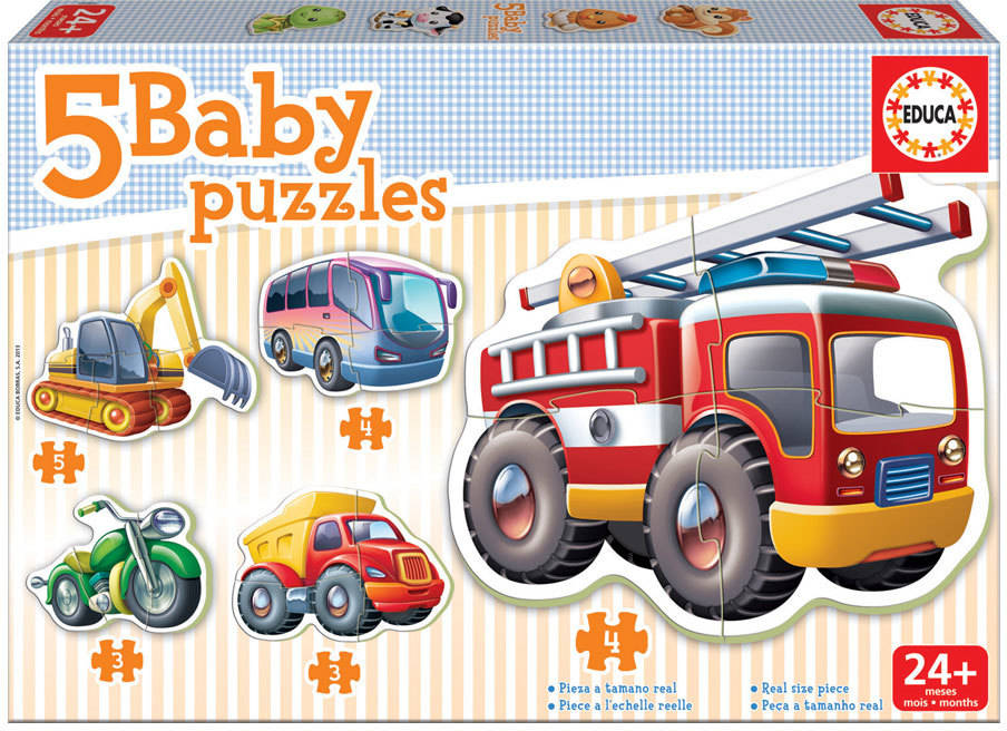 Puzzle EDUCA 5 Baby Puzzles Vehículos (Edad Mínima: 2 Años - 3-5 Piezas)