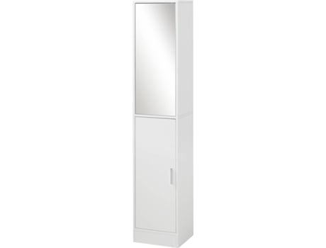 Mueble De Baño kleankin 834371 blanco melamina 32x28x162 cm armario para alto columna con espejo 2 puertas y estantes interiores ajustables