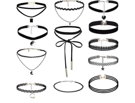 Collar de gargantilla de 12 piezas Set Stretch Classic Gothic Choker