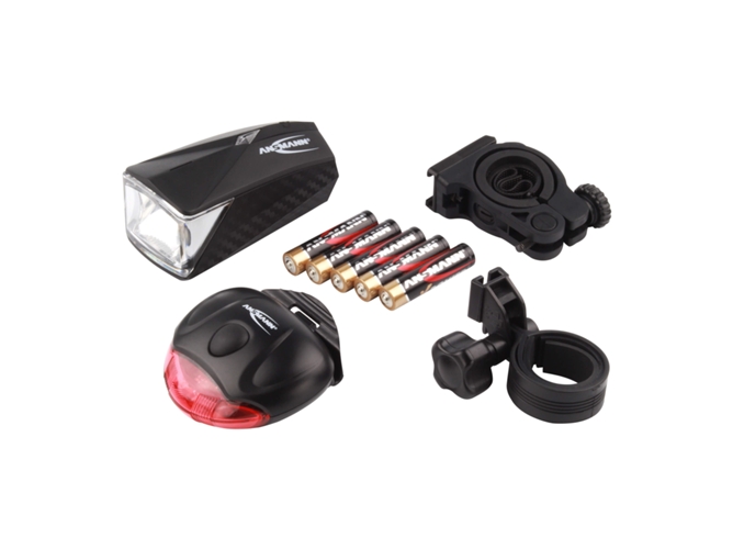 Ansmann Set Luces bicicleta delantera y trasera focos led impermeables luz 100 baterías incluidas color negro conjunto iluminación