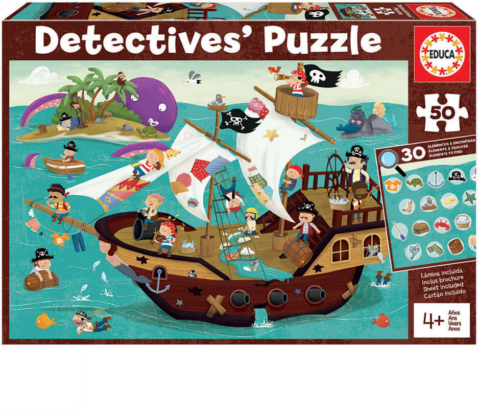 Puzzle EDUCA Detective Puzzles 50 Piezas Barco Pirata (Edad Mínima: 4 Años - 50 Piezas)