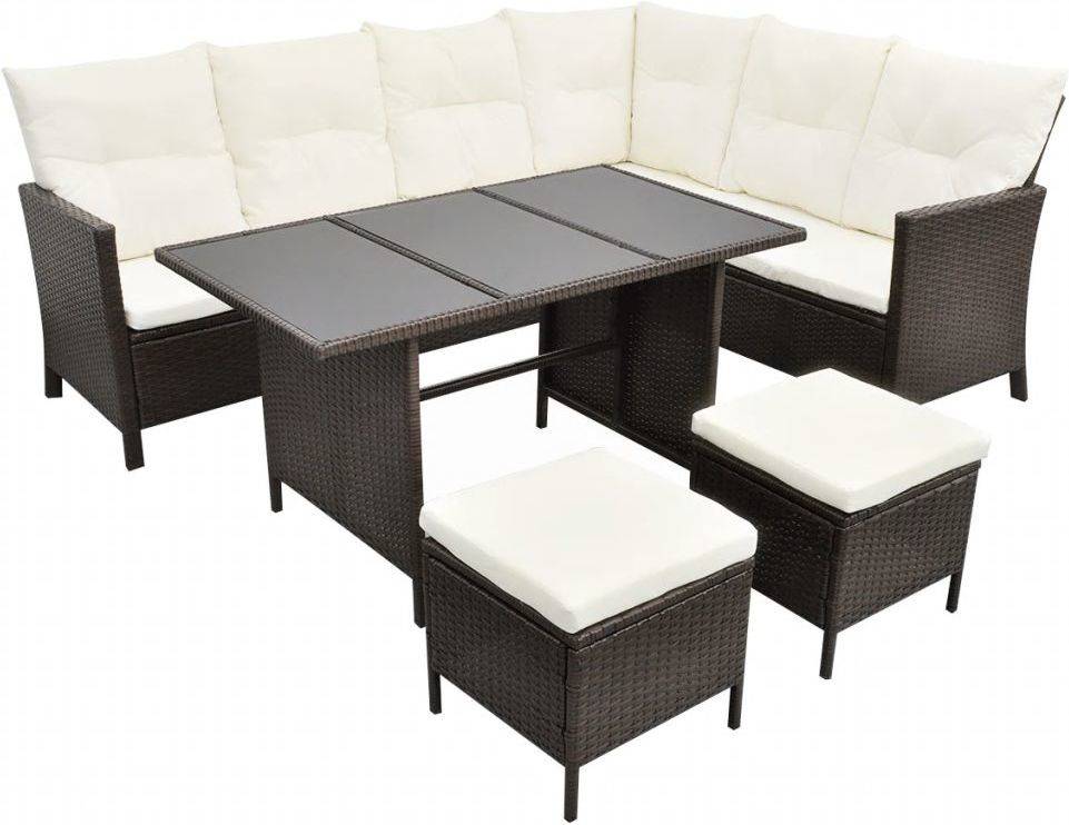 Set Muebles De vidaxl 4 piezas y cojines juego exterior mesa sillas mobiliario patio terraza poli mimbre conjunto lounge 220x172x82