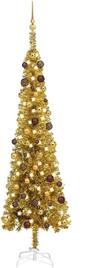 Árbol De Navidad estrecho con leds y dorado 210 cm vidaxl luces 210x55