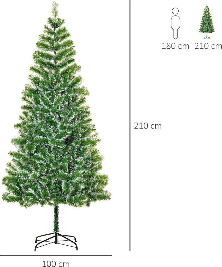 Homcom Árbol De Navidad Artificial 210 Cm Con 968 Ramas Hojas De Pet Y Soporte De Metal Decoración Navideña Para Interior Salón Fiestas Ø100X210 Cm Verde