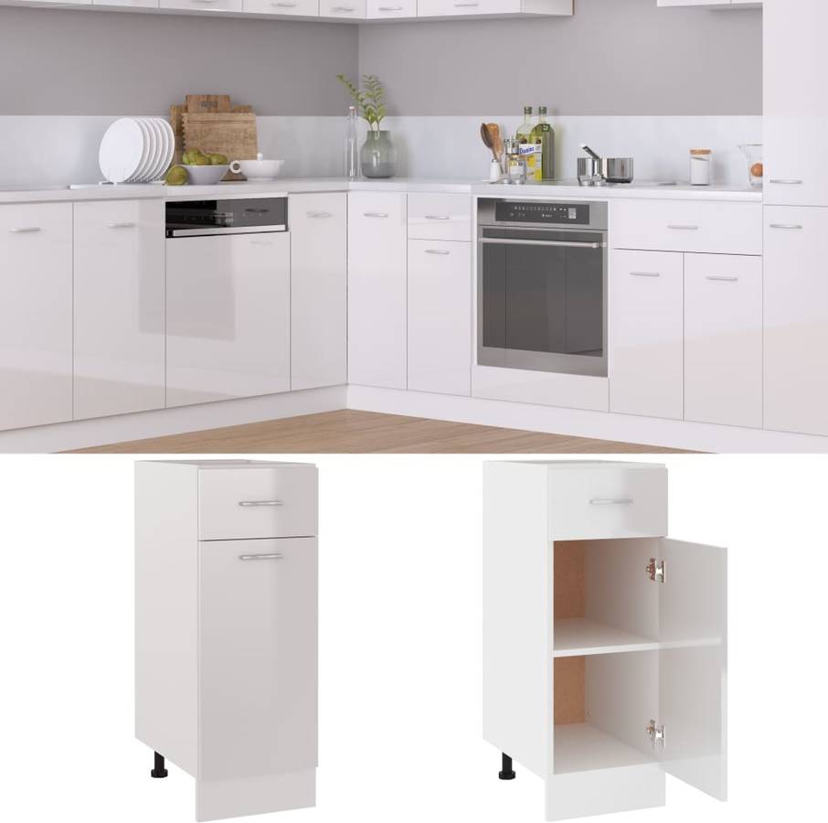 Armario Inferior De cocina vidaxl aglomerado blanco brillo 815x30x145 cm contrachapada 30x46x815cm rogal drawer bottom 801209 30 46 81.5