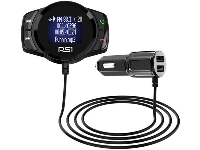 Transmisor FM Bluetooth AVIZAR Micro-SD Cargador encendedor 2 USB Negro