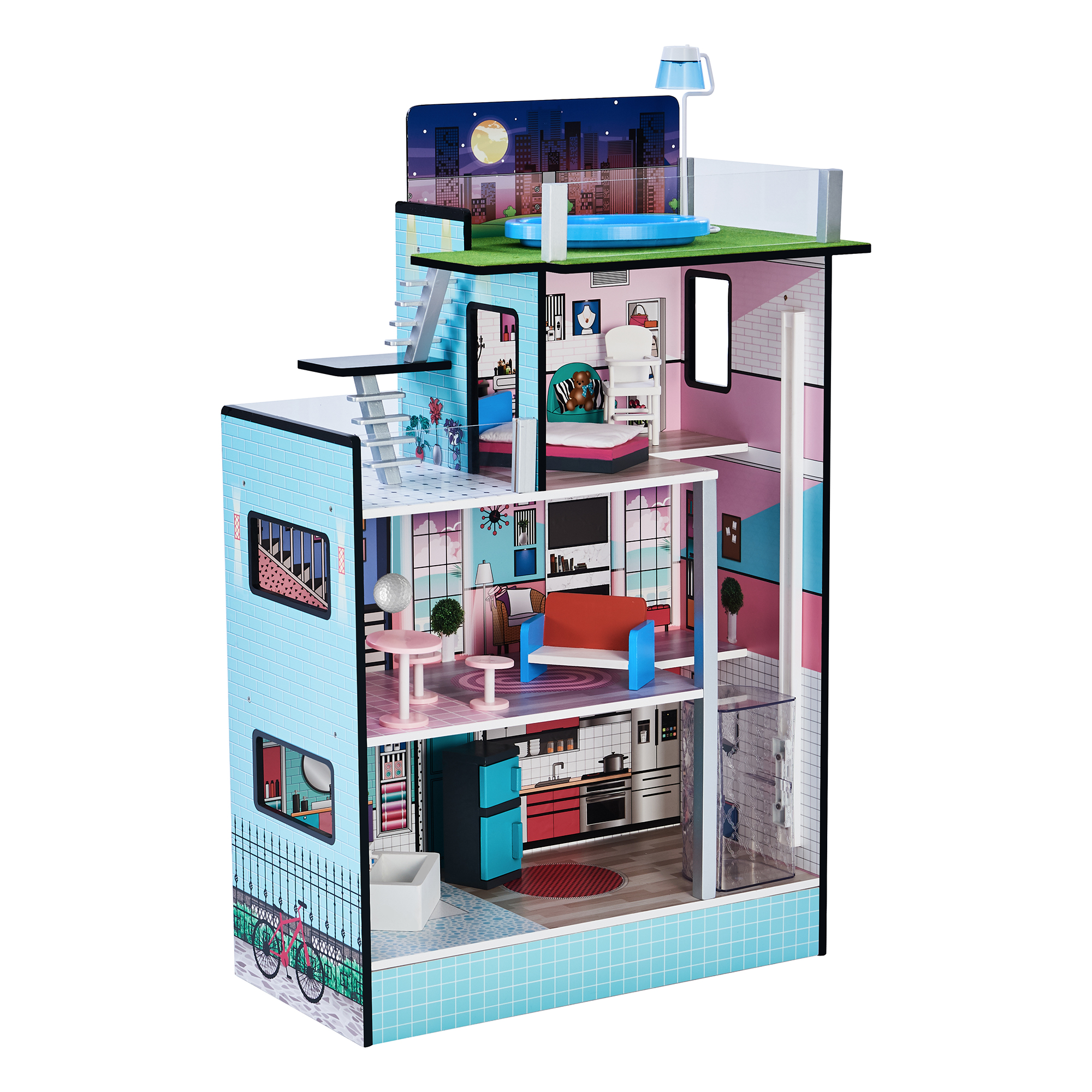 Teamson Kids Barcelona dolls house casa de muñecas color azul td13111d y muebles para niños olivias little world madera blanco 957