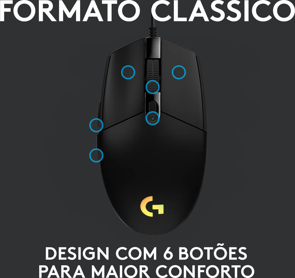 Ratón Gaming LOGITECH G203 (8000 dpi - Negro)