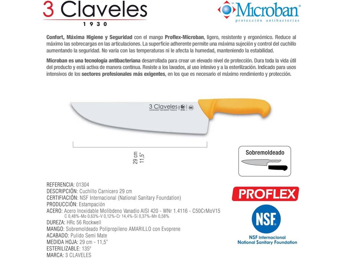 Cuchillo Carnicero 3 Claveles 1304 de 29 CM.